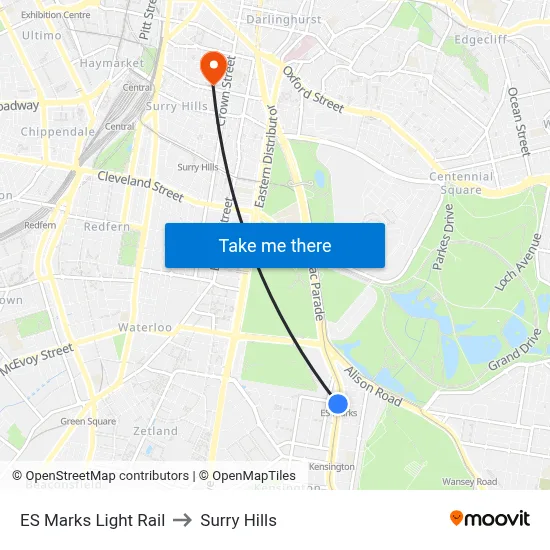 ES Marks Light Rail to Surry Hills map