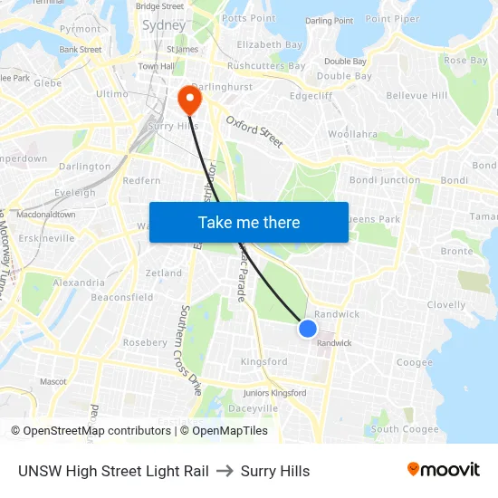 UNSW High Street Light Rail to Surry Hills map