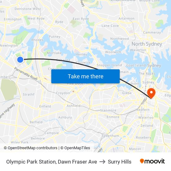 Olympic Park Station, Dawn Fraser Ave to Surry Hills map