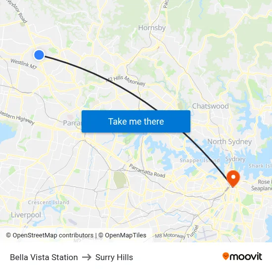 Bella Vista Station to Surry Hills map