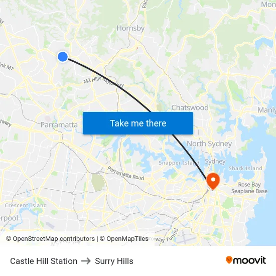 Castle Hill Station to Surry Hills map