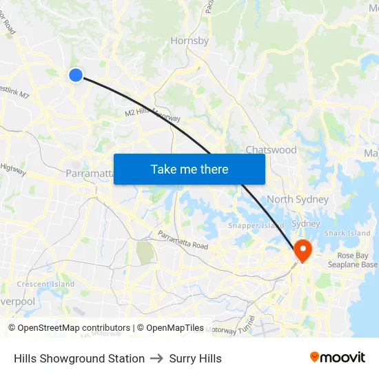 Hills Showground Station to Surry Hills map