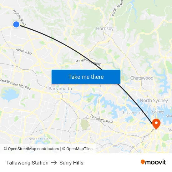 Tallawong Station to Surry Hills map