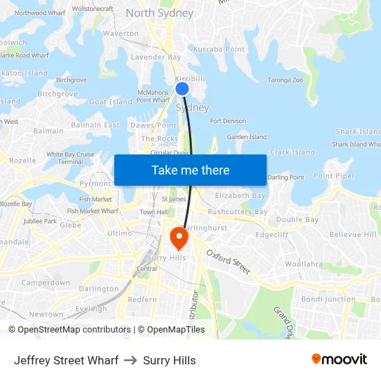 Jeffrey Street Wharf to Surry Hills map