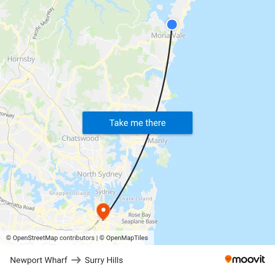 Newport Wharf to Surry Hills map