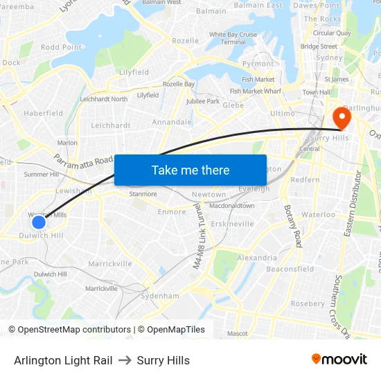 Arlington Light Rail to Surry Hills map