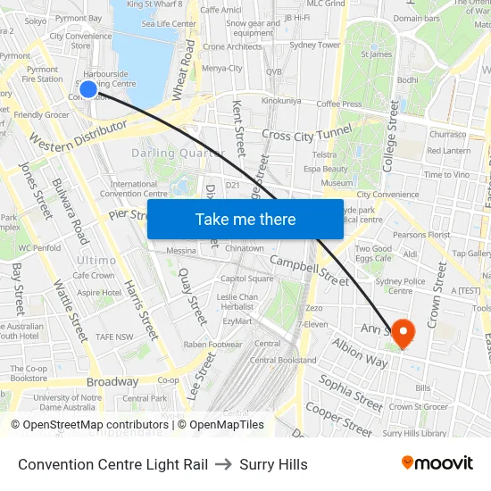 Convention Centre Light Rail to Surry Hills map