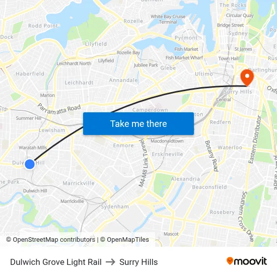 Dulwich Grove Light Rail to Surry Hills map