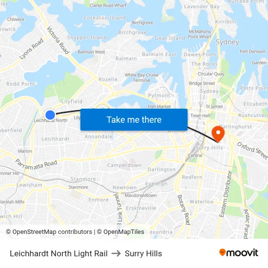 Leichhardt North Light Rail to Surry Hills map
