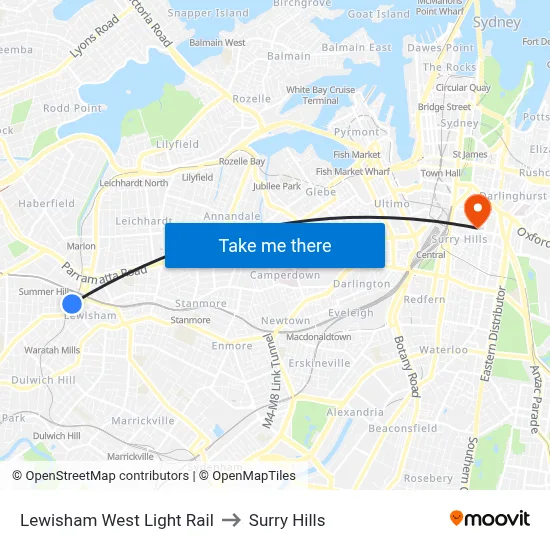 Lewisham West Light Rail to Surry Hills map