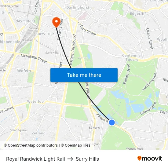 Royal Randwick Light Rail to Surry Hills map