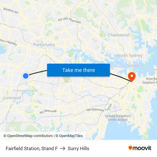 Fairfield Station, Stand F to Surry Hills map