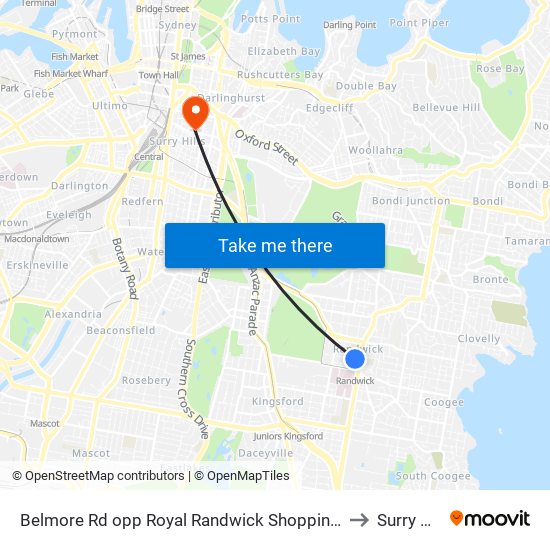 Belmore Rd opp Royal Randwick Shopping Centre to Surry Hills map