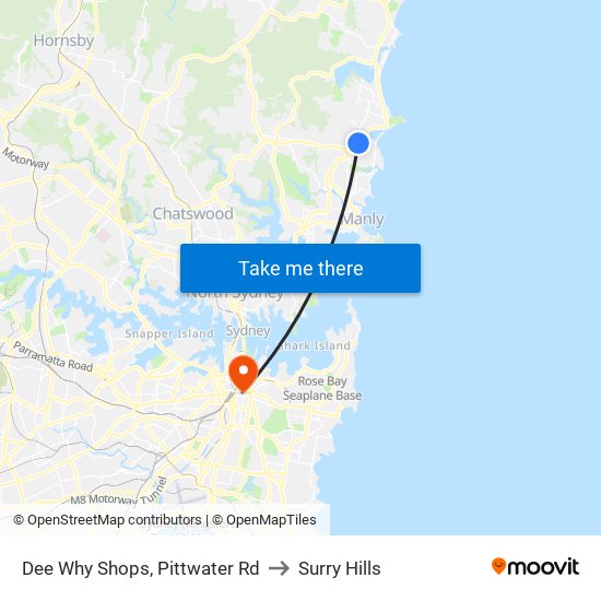 Dee Why Shops, Pittwater Rd to Surry Hills map