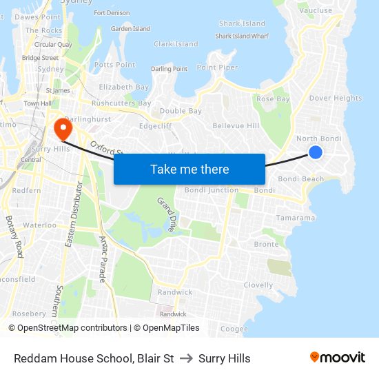 Reddam House School, Blair St to Surry Hills map