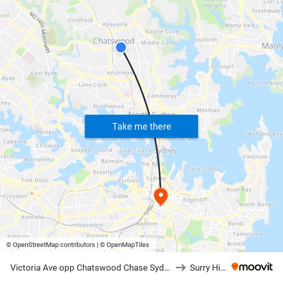 Victoria Ave opp Chatswood Chase Sydney to Surry Hills map