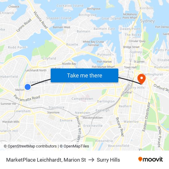 MarketPlace Leichhardt, Marion St to Surry Hills map