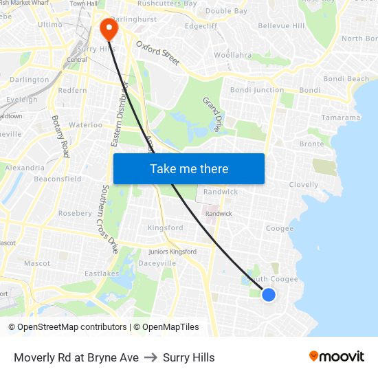 Moverly Rd at Bryne Ave to Surry Hills map