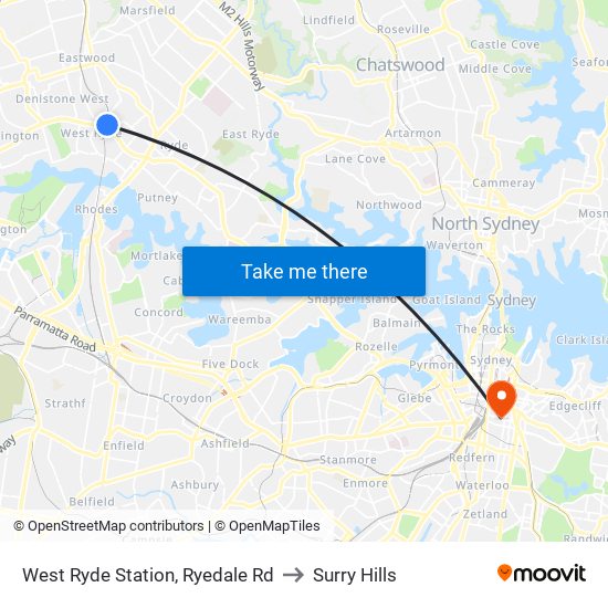West Ryde Station, Ryedale Rd to Surry Hills map