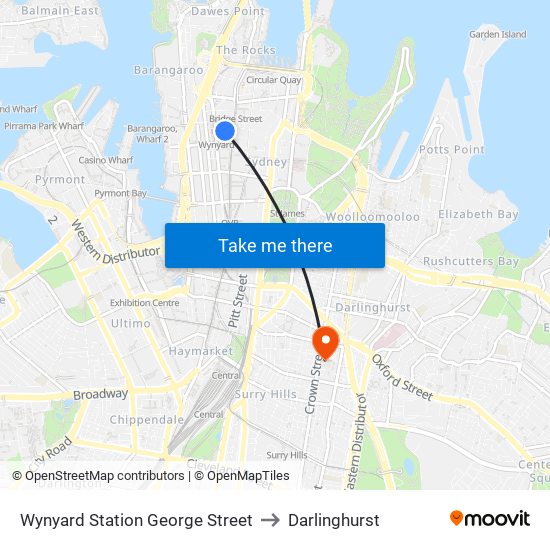 Wynyard Station George Street to Darlinghurst map