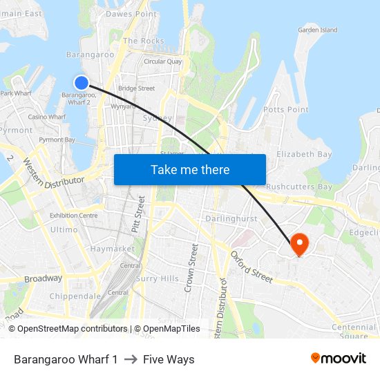 Barangaroo Wharf 1 to Five Ways map