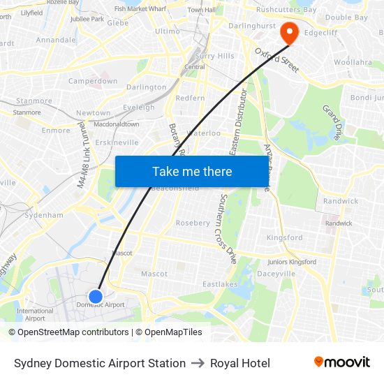 Sydney Domestic Airport Station to Royal Hotel map
