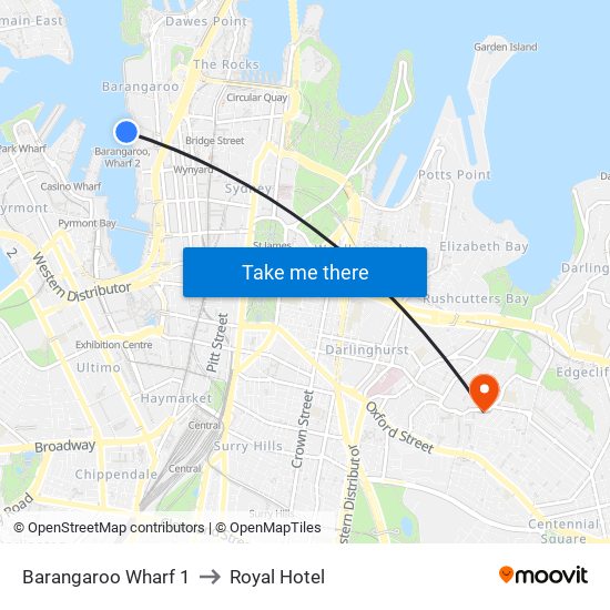 Barangaroo Wharf 1 to Royal Hotel map