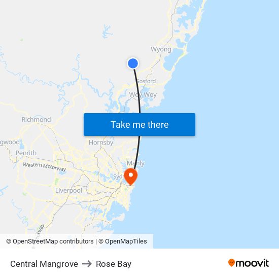 Central Mangrove to Rose Bay map