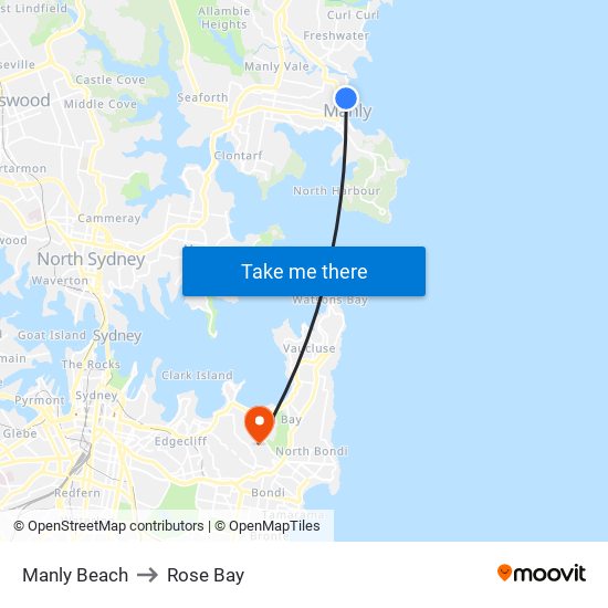 Manly Beach to Rose Bay map