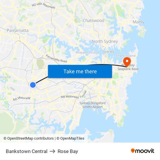 Bankstown Central to Rose Bay map