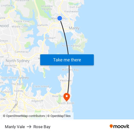 Manly Vale to Rose Bay map