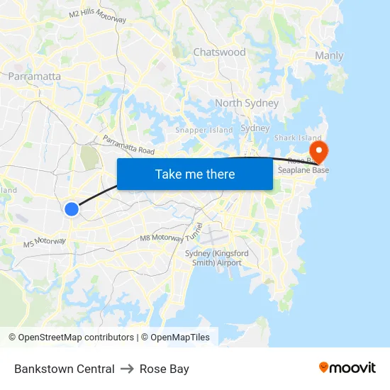 Bankstown Central to Rose Bay map