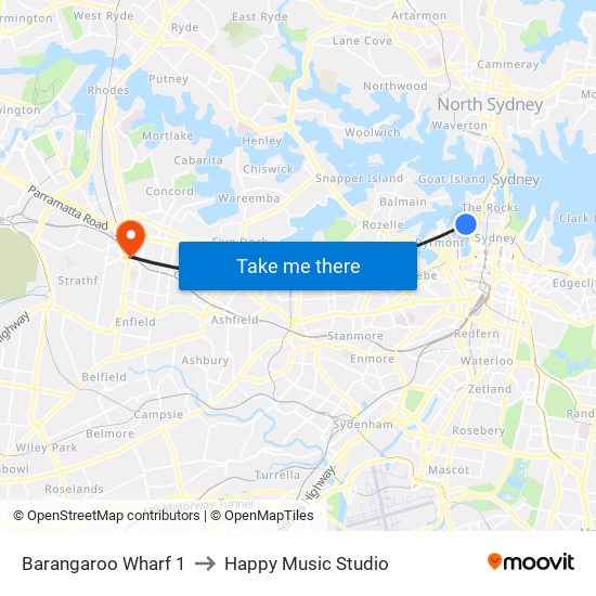 Barangaroo Wharf 1 to Happy Music Studio map