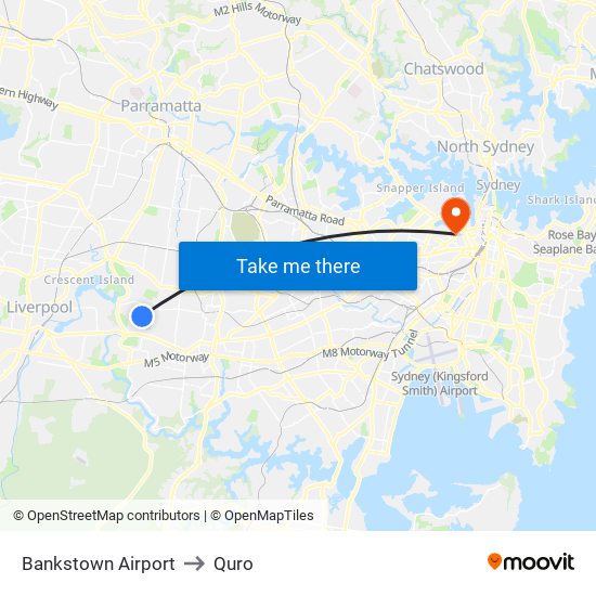 Bankstown Airport to Quro map
