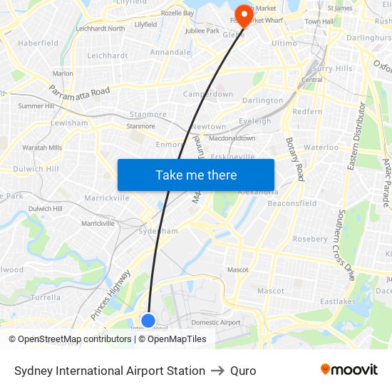 Sydney International Airport Station to Quro map