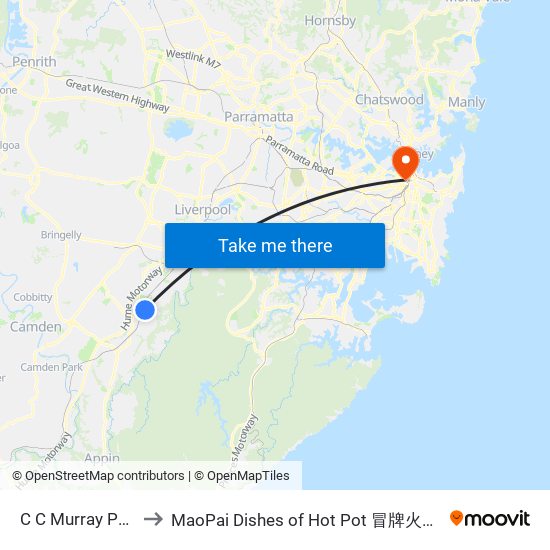 C C Murray Park to MaoPai Dishes of Hot Pot 冒牌火锅菜 map