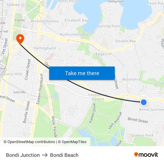Bondi Junction to Bondi Beach map