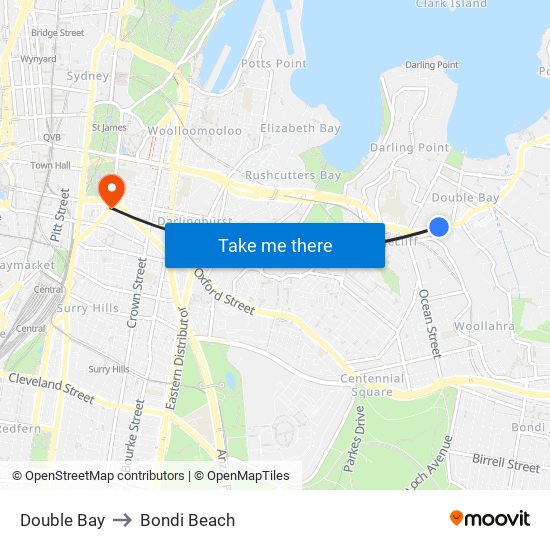 Double Bay to Bondi Beach map