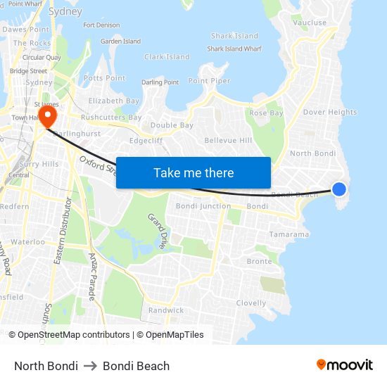 North Bondi to Bondi Beach map