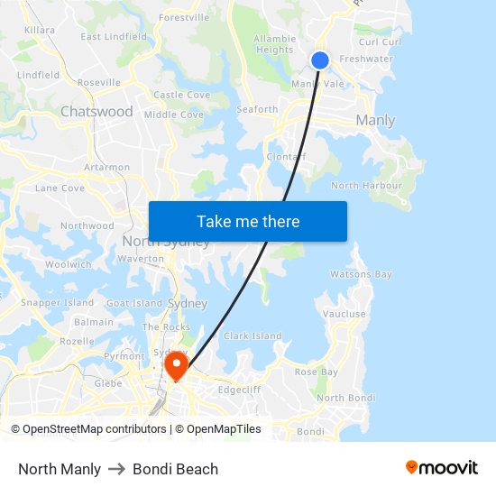 North Manly to Bondi Beach map