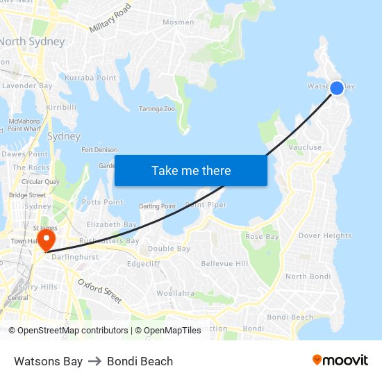 Watsons Bay to Bondi Beach map