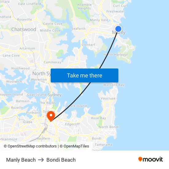 Manly Beach to Bondi Beach map