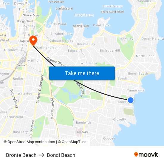 Bronte Beach to Bondi Beach map