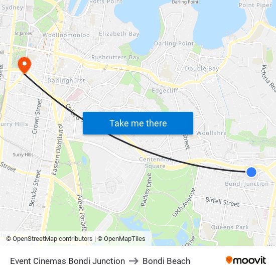 Event Cinemas Bondi Junction to Bondi Beach map