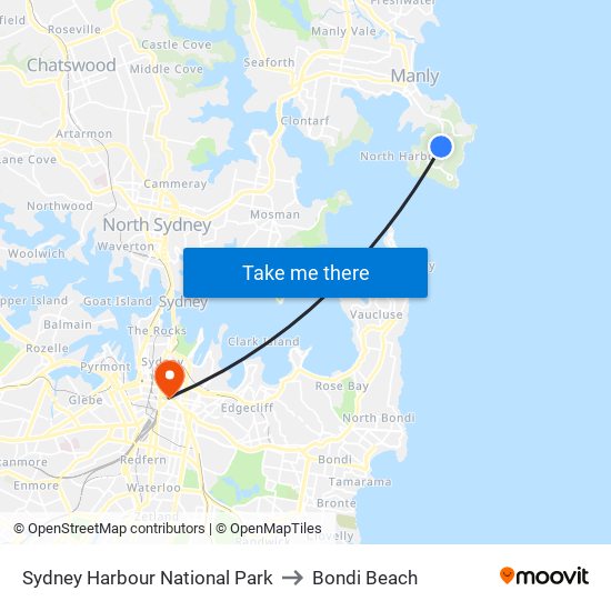 Sydney Harbour National Park to Bondi Beach map