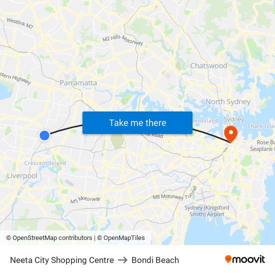 Neeta City to Bondi Beach map