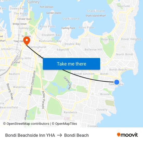 Bondi Beachside Inn YHA to Bondi Beach map