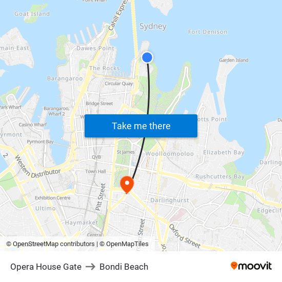Opera House Gate to Bondi Beach map
