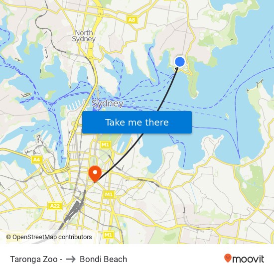 Taronga Zoo - to Bondi Beach map