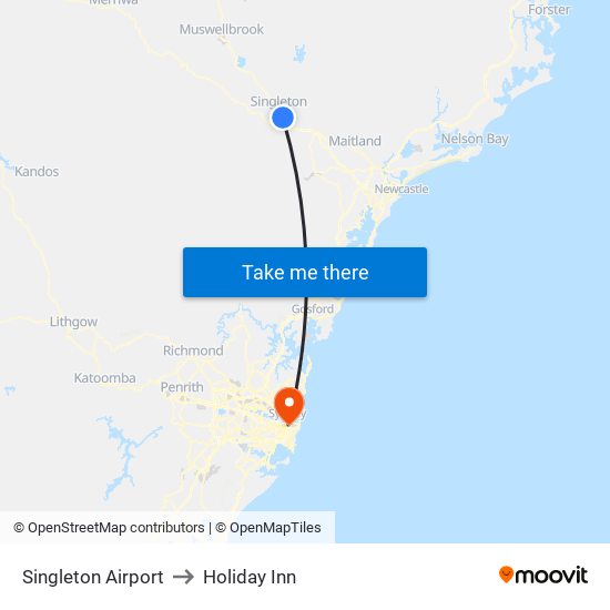 Singleton Airport to Holiday Inn map